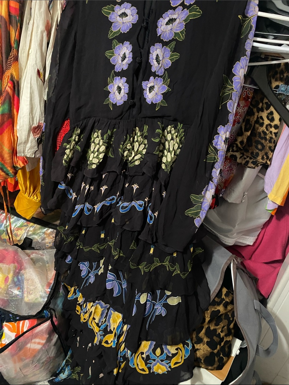 Fram  río  Floral Tiered Maxi Dress with Lavender Blooms - Picture 6 of 7